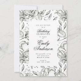 Romántico Black Floral Elegante Invitación de cump