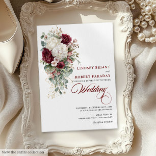 Romántico Boho Borgoña Invitación a la boda de la 