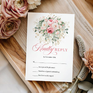 Romántico Boho Rosas Rosadas Verde Bodas RSVP