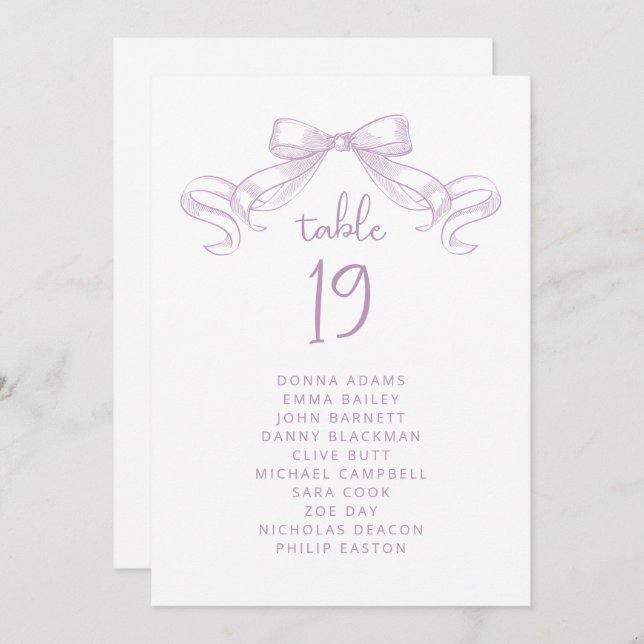 Romántico Bow | Tarjeta de la gráfica de asientos  (Anverso / Reverso)