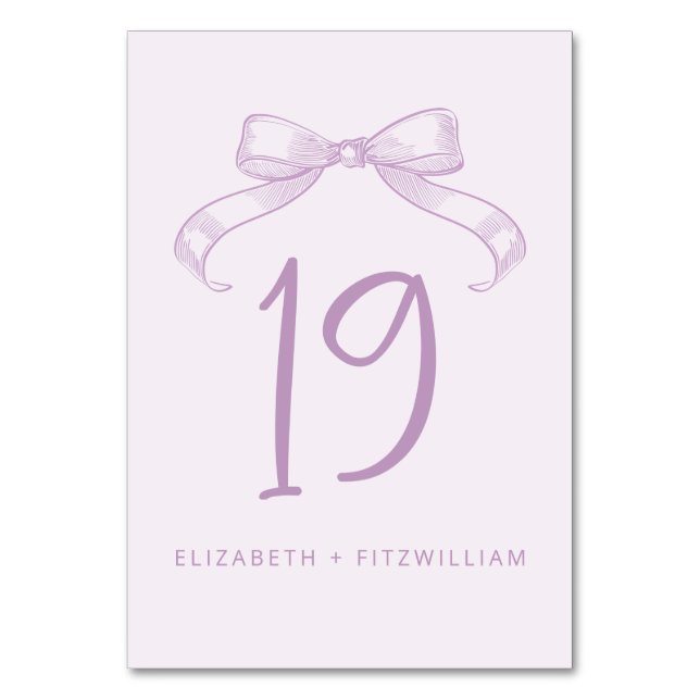 Romántico Bow | Tarjeta de número de tabla Lilac (Reverso)