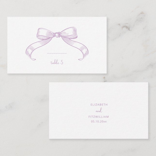 Romántico Bow | Tarjeta Lilac Handwrite Place (Anverso / Reverso)