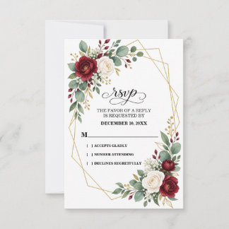 Romántico Burgundy Acuarela Floral Boda RSVP C