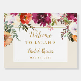 Romántico Burgundy Floral Bridal Shower Bienvenida