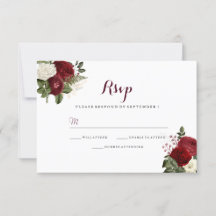 Romántico Burgundy Rojo Blanco Floral Boda RSVP
