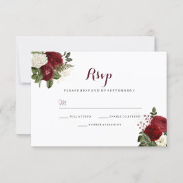 Romántico Burgundy Rojo Blanco Floral Boda RSVP
