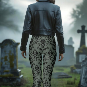 Romántico Calavera y Rosa Damask Leggings