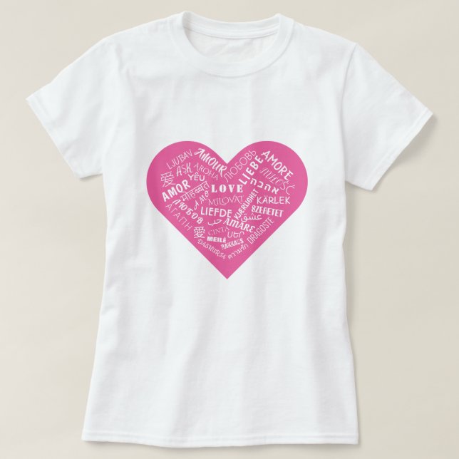 Romántico Camiseta Diseño de textos de amor multil (Diseño del anverso)