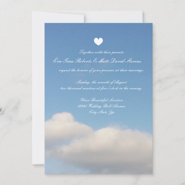 Romántico cielo blanco nubes blancas invitaciones  (Anverso)