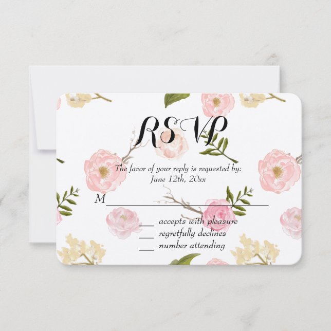 Romántico color de agua rosa Jardín Floral RSVP (Anverso)