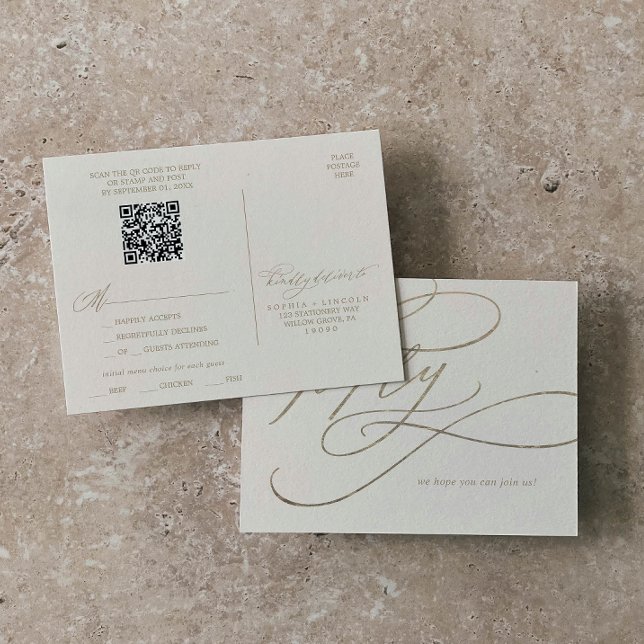 Romántico de oro y marfil QR Menú Elección RSVP (Subido por el creador)