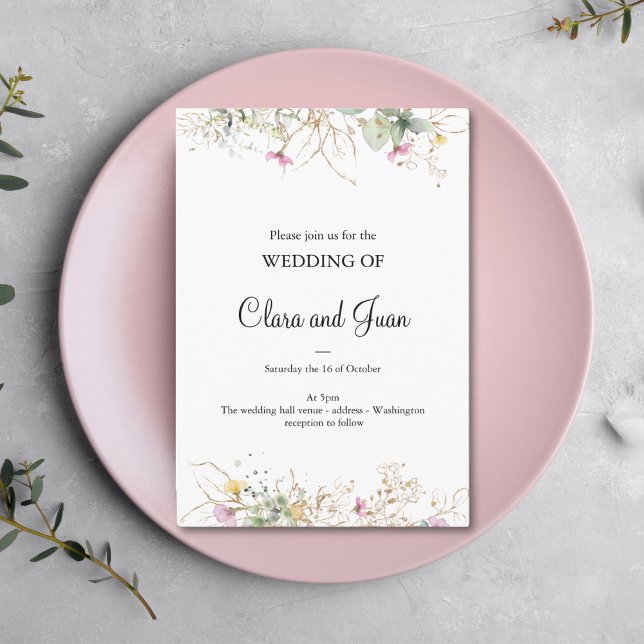 Romántico, dorado floral Invitación (Subido por el creador)