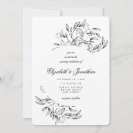 Romántico Elegante Esbozo Floral Invitación a la B