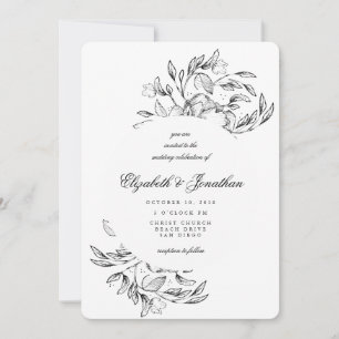 Romántico Elegante Esbozo Floral Invitación a la B