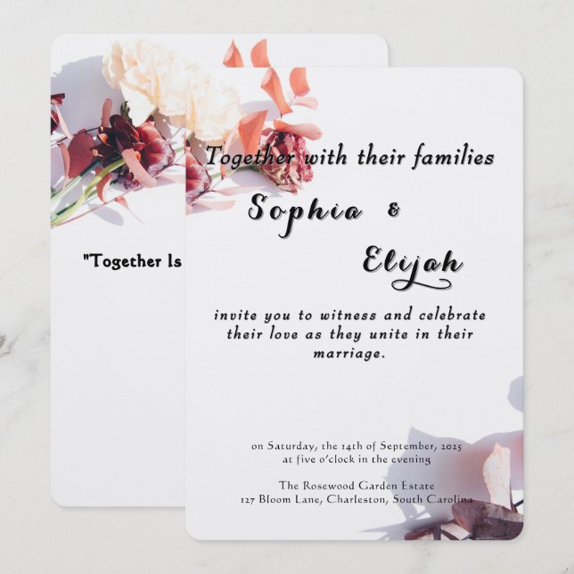 Romántico Elegante Invitación a la Boda Floral (Anverso / Reverso)