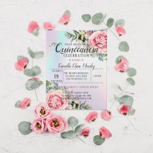 Romántico Elegante Invitación Floral Quinceañera
