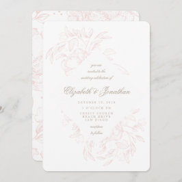 Romántico Esbozo Floral Rosa Invitación a la Boda