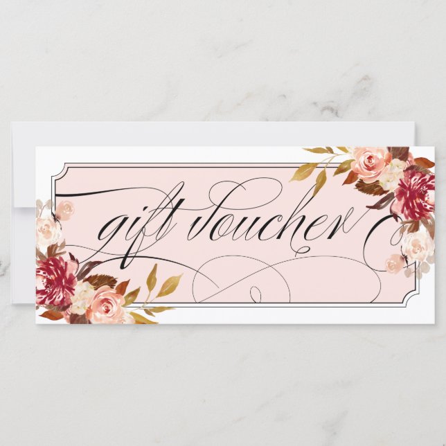 Romántico Floral Borgoña Elegante Vouchers Regalo (Anverso)