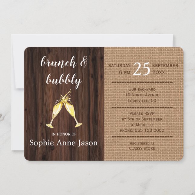 Romántico Floral Burlap Old Barn Brunch & Bubbly (Anverso)