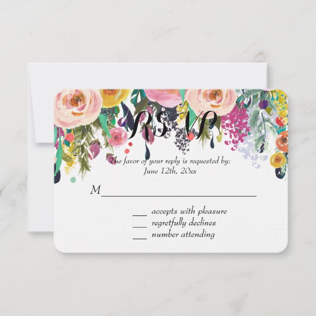Romántico Floral Garden Watercolor RSVP (Anverso)