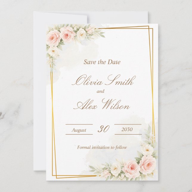 Romántico floral guardar la fecha Dusty Blush Peo (Anverso)