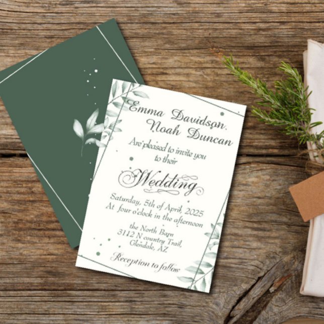 Romántico Gentle Green Leaves Invitación a la boda (Subido por el creador)
