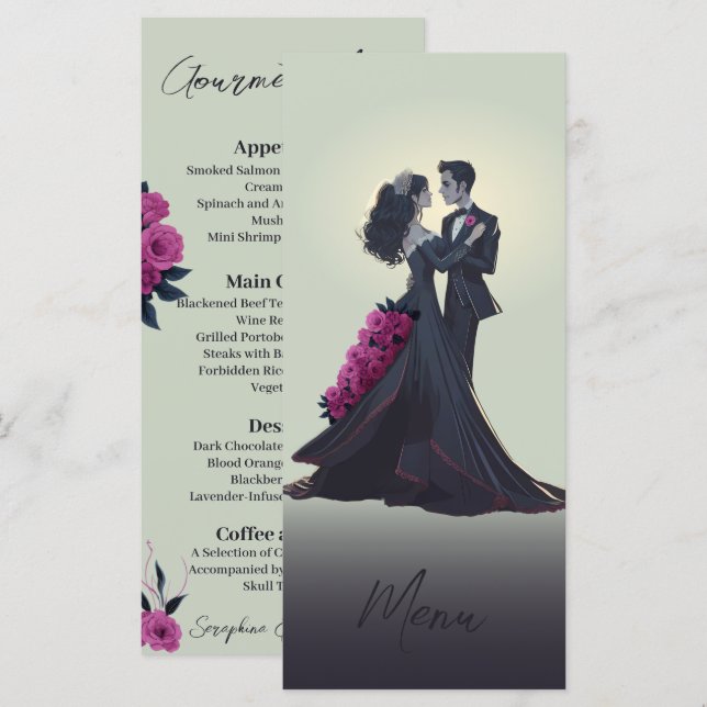 Romántico Gótico Amantes Elegante Menú Gourmet (Anverso / Reverso)