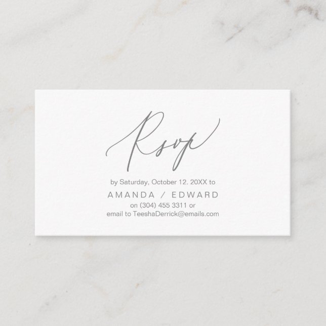 Romántico, gris oscuro, invitación RSVP, responder (Anverso)