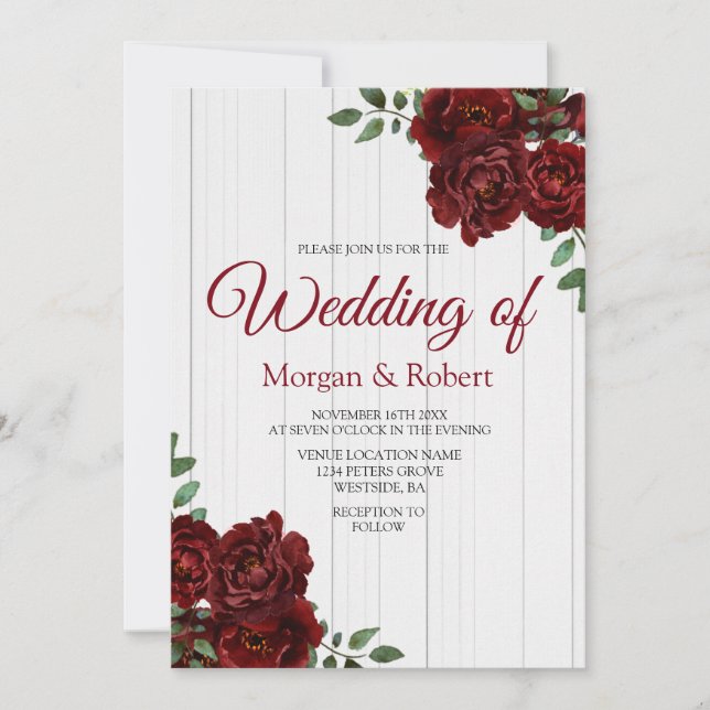 Romántico Invitación a la boda de Rosas Rojas de M (Anverso)