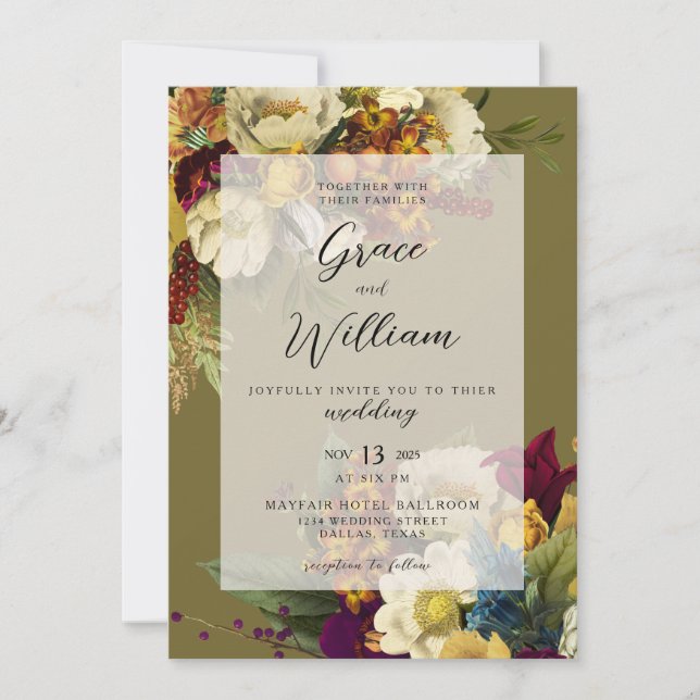 Romántico Invitación a la Boda Floral del Otoño (Anverso)