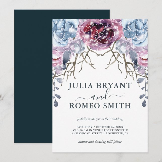 Romántico Invitación a la Nieve Floral Boda de Inv (Anverso / Reverso)
