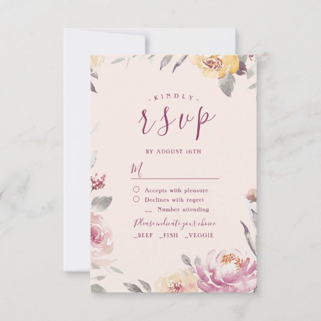 Romántico jardín acuarela boda floral RSVP (Anverso)