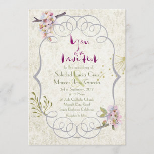 Romántico Jardín Magenta Invitación a la Boda Fant