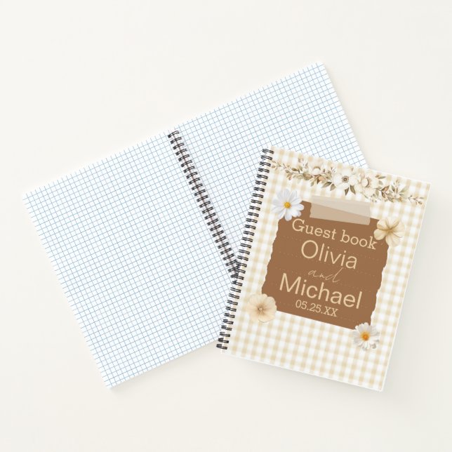 Romántico libro de invitados con sello y Rosa de l (Interior)