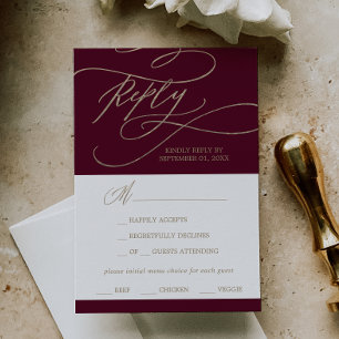 Romántico menú de caligrafía borgoña Elección RSVP