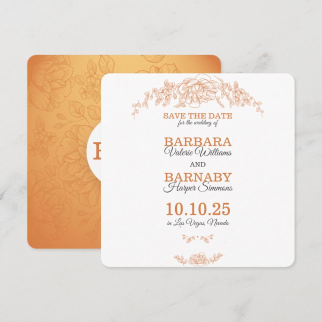 Romántico Naranja y blanco Guardar la tarjeta de f (Anverso / Reverso)