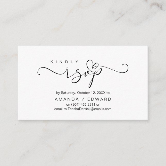 Romántico, negro, Invitación RSVP, responder (Anverso)