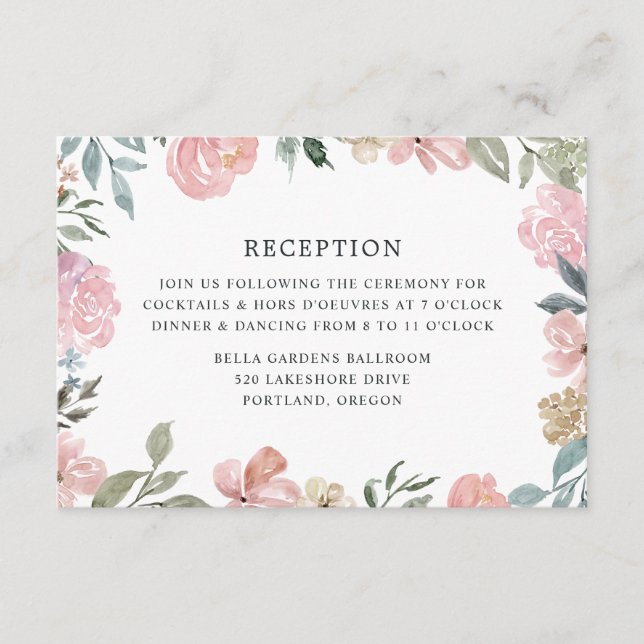Romántico Neutro Floral Rosado | Recepción de Boda (Anverso)