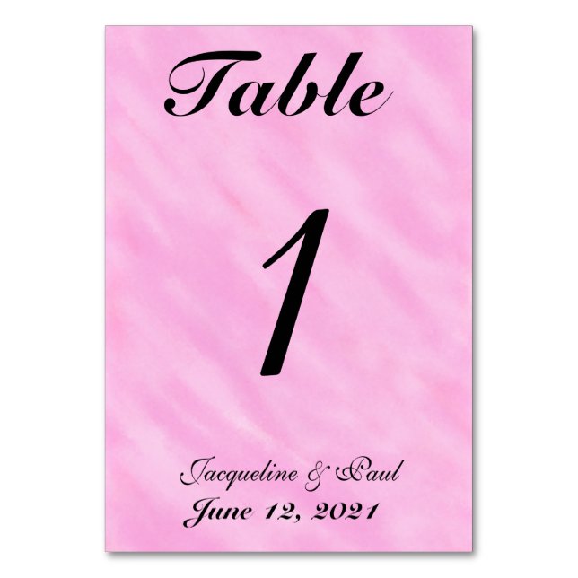 Romántico Número de Mesa de Boda Rosa Claro (Anverso)