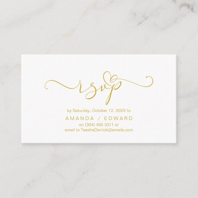 Romántico, Oro, Invitación RSVP, responder (Anverso)