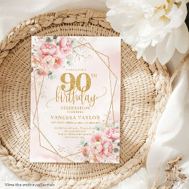 Romántico Pastel Pink Gold Peonies 90ª Invitación
