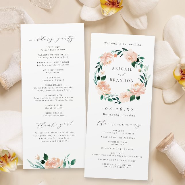 Romántico programa de bodas florales de durazno (Romantic garden peach floral wedding program)
