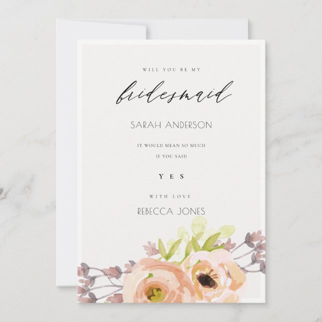 ROMÁNTICO, PURPLE, BLUE FLORAL TARJETA BRIDESMAID (Anverso)