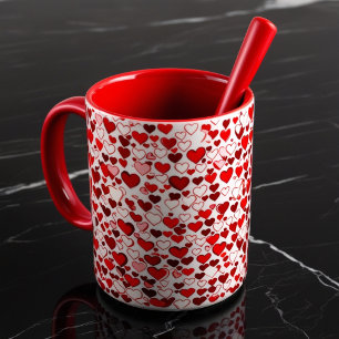 Romántico Red Hearts Mug - Copa de amor y café
