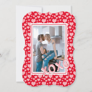 Romántico Red Pink Hearts XOXO Foto Tarjeta de San