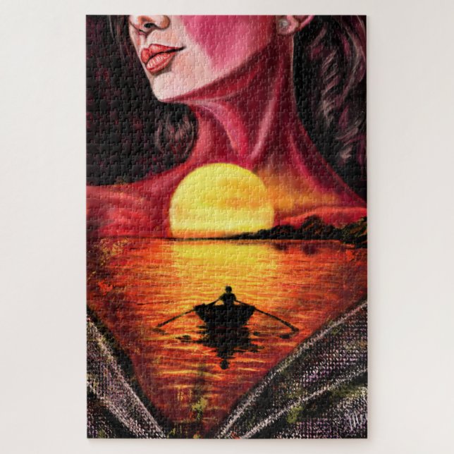 Romántico rompecabezas de Chica de atardecer - Pin (Vertical)