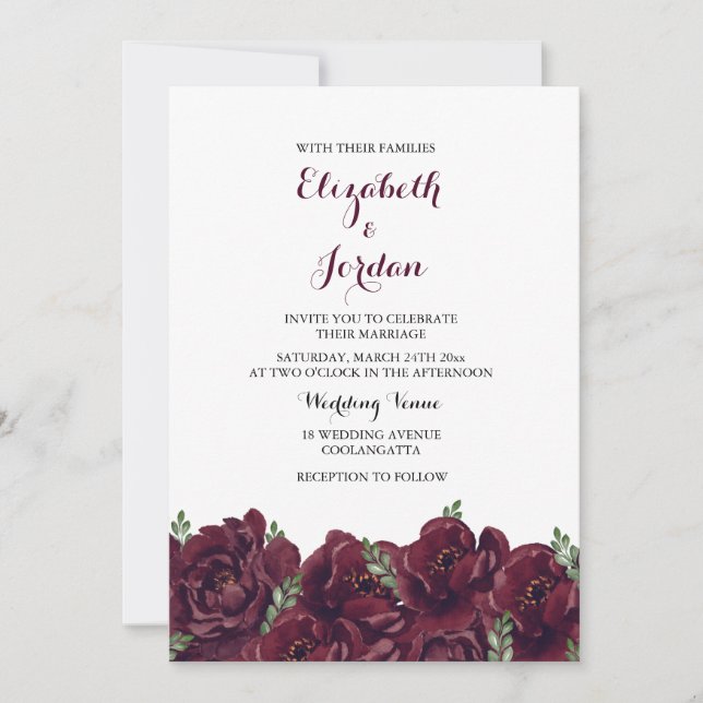 Romántico Rosa Borgoña Elegante Invitación a la Bo (Anverso)