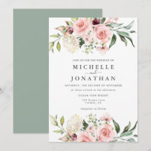 Romántico Roses rosados Invitación a la boda Verde