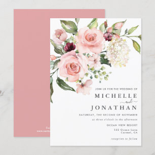 Romántico Roses rosados Polvorientos Invitación a 