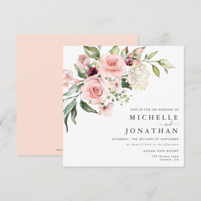 Romántico Roses rosados Polvorientos Invitación a  (Anverso / Reverso)